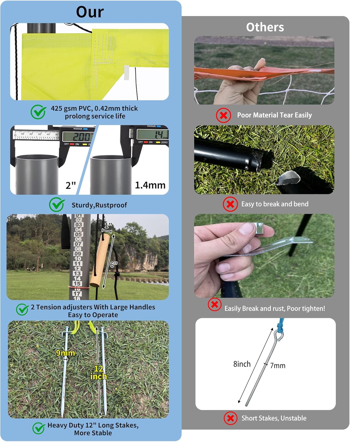 2025 Outdoor Professional Volleyball Net Set for Backyard Beach with Tetoron Net, Adjustable 2" Aluminum Poles, PU Volleyball,Carry Bag - Easy Setup & Anti-Sagg with 2 Tension Adjusters