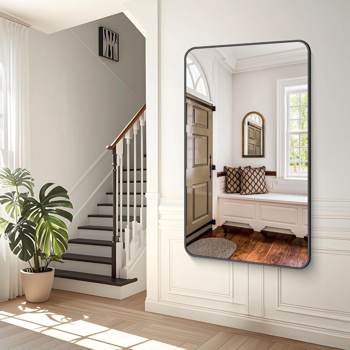 60x36 inch Large Bathroom Mirror,Black Rectangle Mirror,Wall Mounted Bathroom Frame Vanity Mirror with Round Corner for Bedroom Living Room, Entryway Hangs Horizontal or Vertical