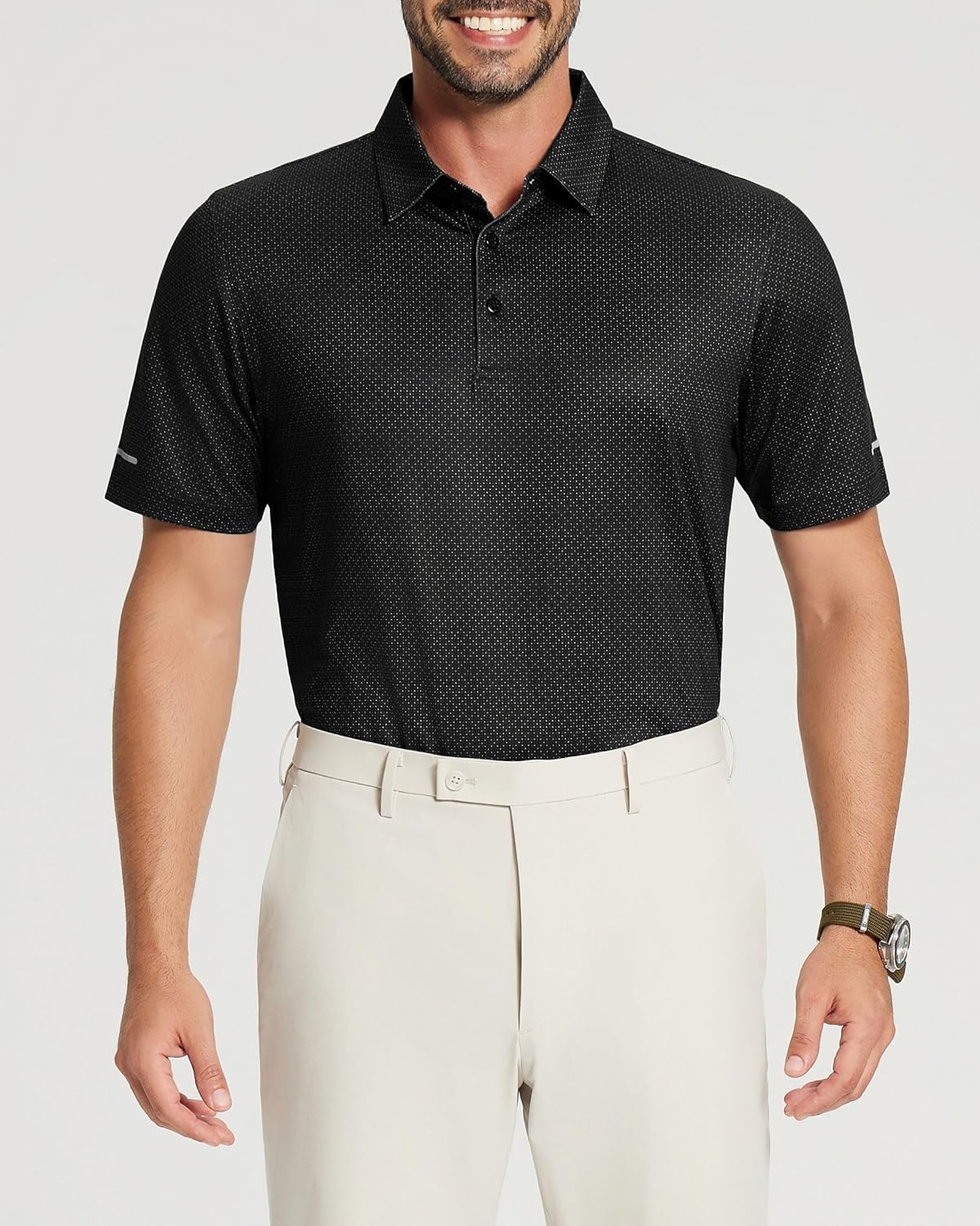 Golf Shirts for Men - Moisture Wicking Short Sleeve Performance Sport Casual Striped Collared Mens Polo Shirt