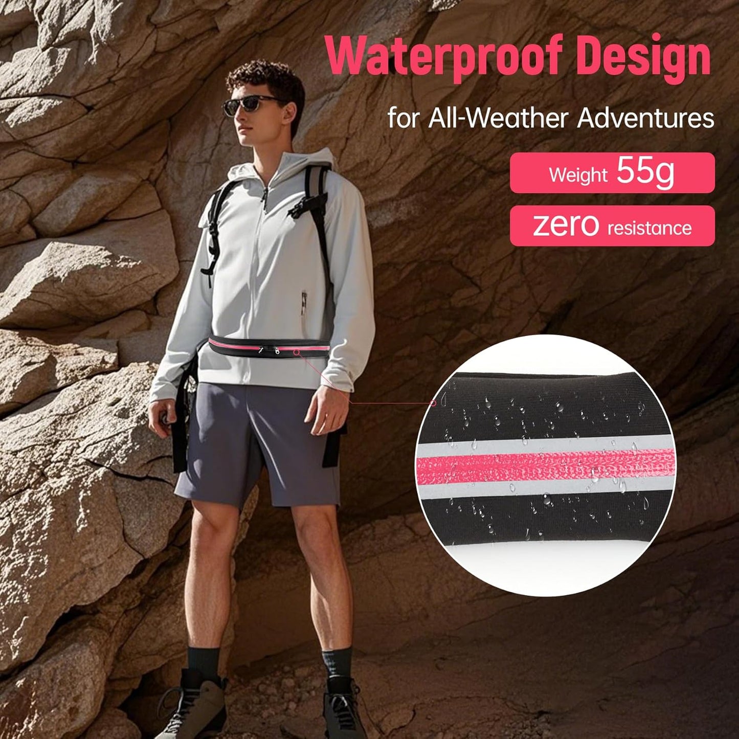 Slim Running Belts for Women Men - Running Phone Holder Fanny Pack for Key, Accessories Fits ALL Cell Phones, Pink