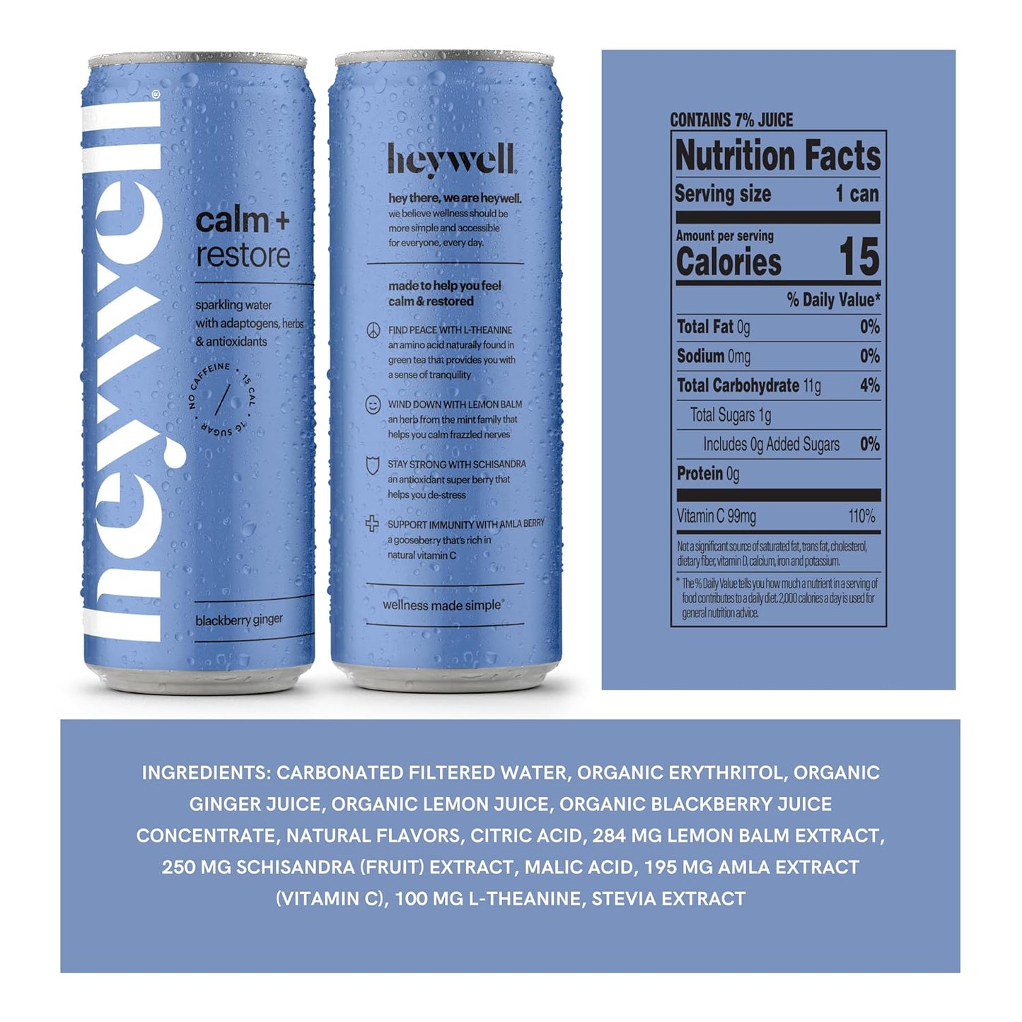 Heywell Sparkling Adaptogenic, Calm Variety Pack, 12 Fluid Ounce (Pack of 12) - Organic, Non GMO, Vegan, Gluten Free, Dairy Free