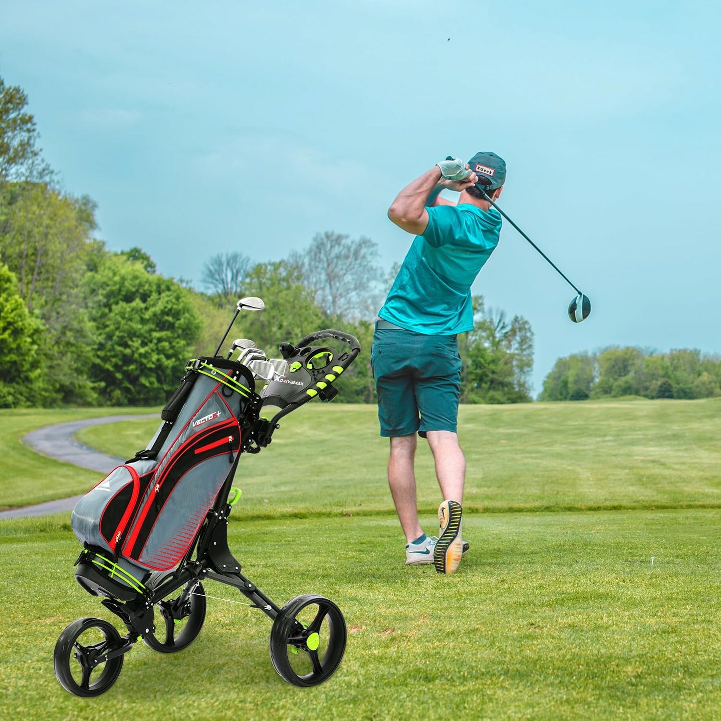 Golf Push Cart Series: 2-Wheel, 3-Wheel, 4-Wheel & 360° Swivel Front Wheel