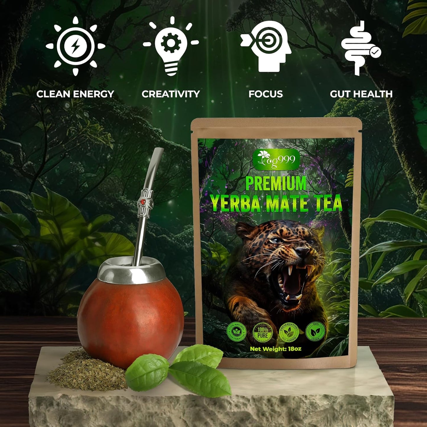 TOG999, Premium 18oz Yerba Mate Tea, Hi-Caffeine, Super-Green Yerba Mate| No Dust| Fresh - Never Aged (Ilex Paraguariensis), Cultivated from Argentina - Rich in Antioxidants and Plant Nutrients.