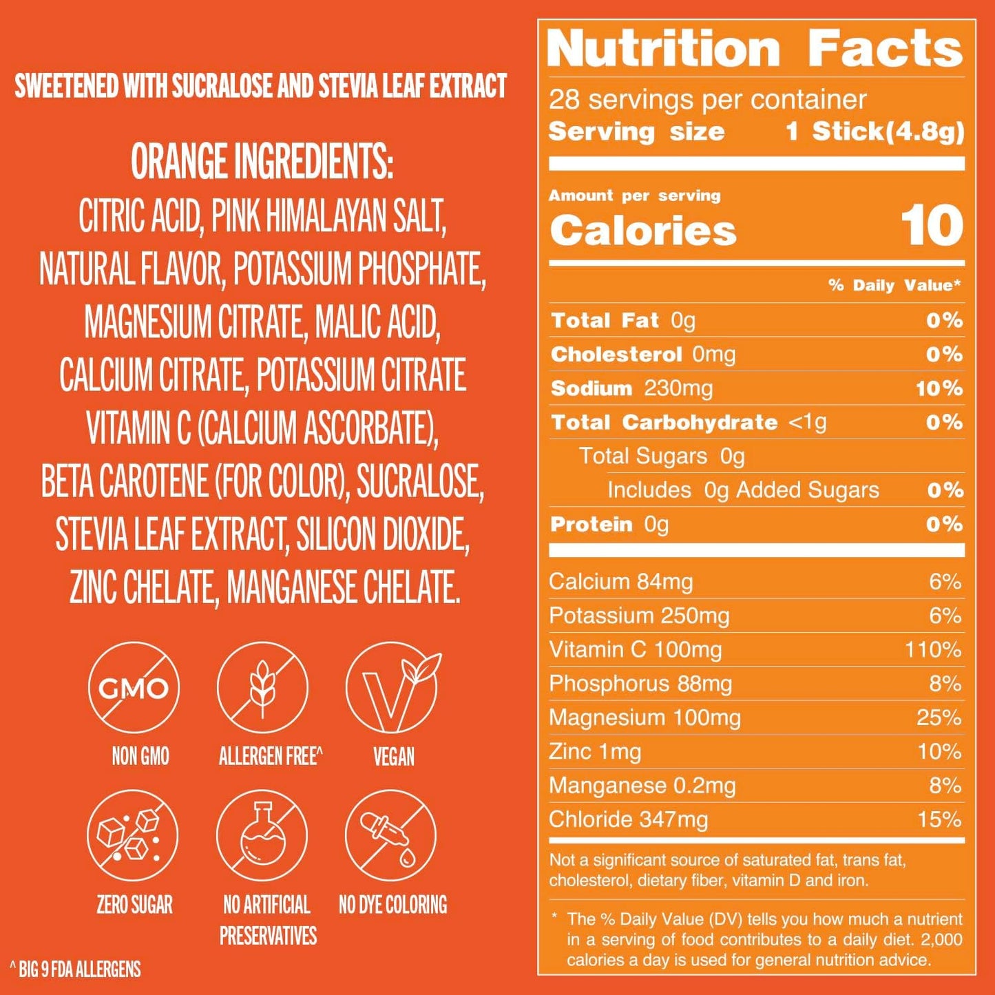 TREVI™ Sugar Free Electrolytes - Drink Mix Hydration Powder Packets - 28 Count - Orange