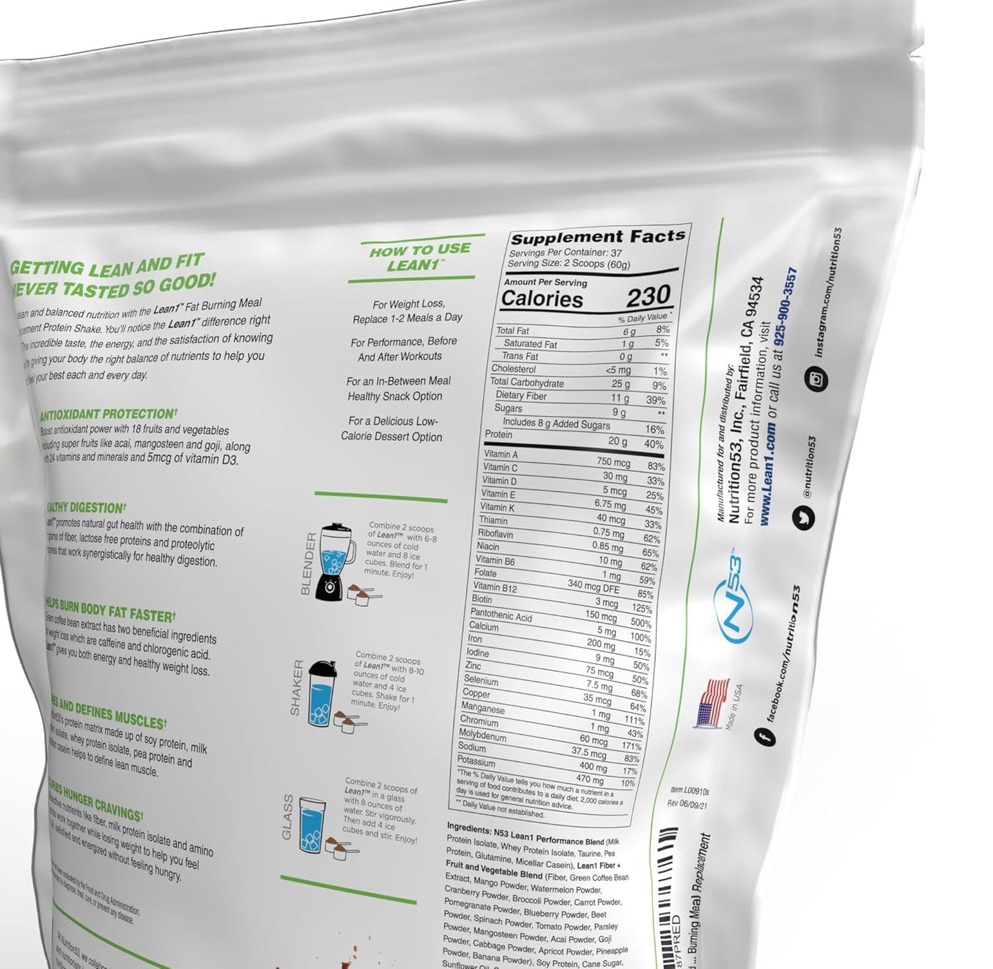 Lean1 Chocolate 5 Pound (37 Servings), Fat Burning Meal Replacement