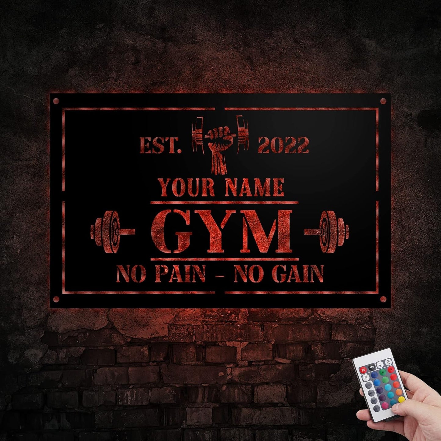 Personalized Home Gym LED Tin Metal Sign Multiple Sizes, Gym Sign Wall Decor, Exercise Workout Room Decor Fitness Center, Motivational Inspirational Hanging Wall Art Wall Plaque (01 w/lights)