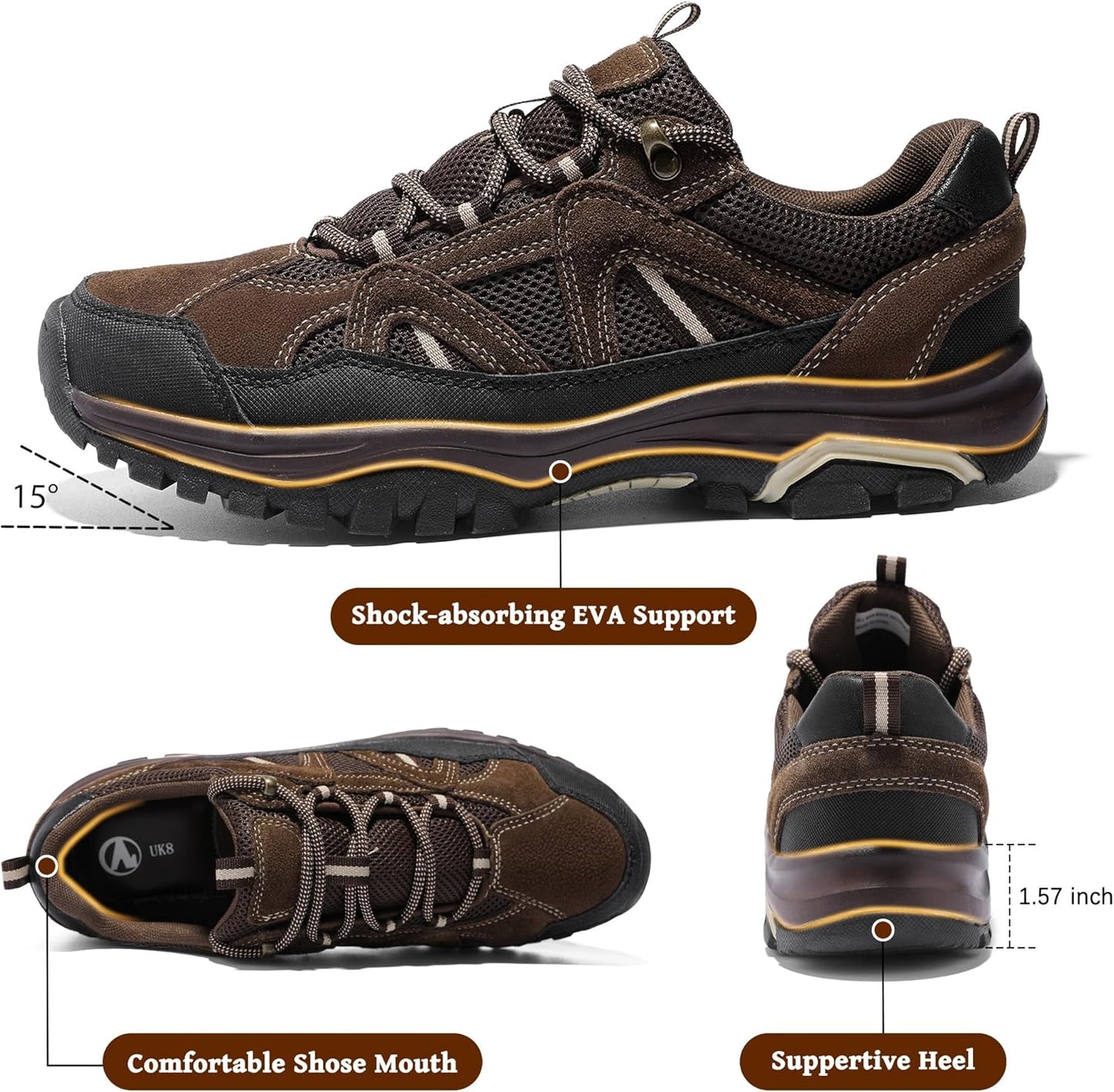 MIXIN Mens Hiking Shoes Lightweight Breathable Anti-Slip Low Top Trainers for Trekking Trailing Outdoor Camping Walking