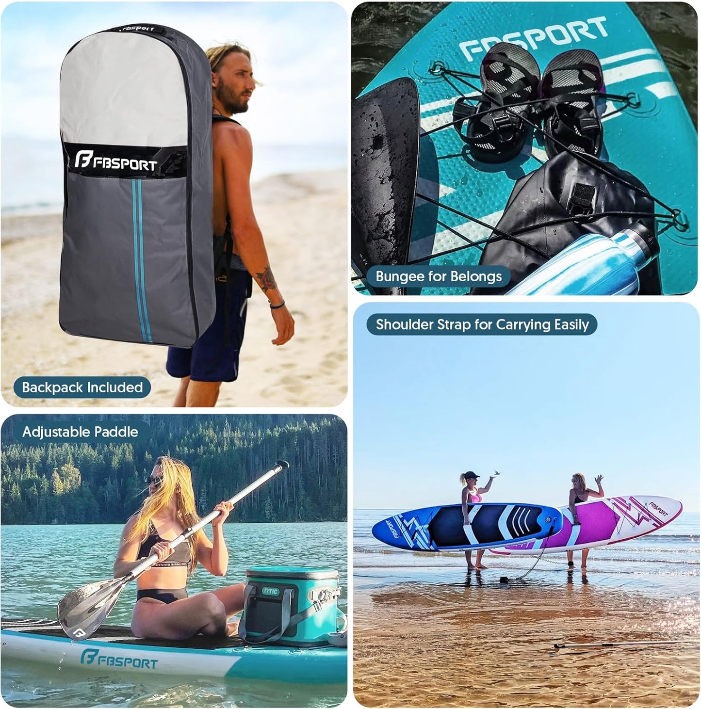 FBSPORT 11' Premium Stand Up Paddle Board, Yoga Board with Durable SUP Accessories & Carry Bag | Wide Stance, Surf Control, Non-Slip Deck, Leash, Paddle and Pump for Youth & Adult