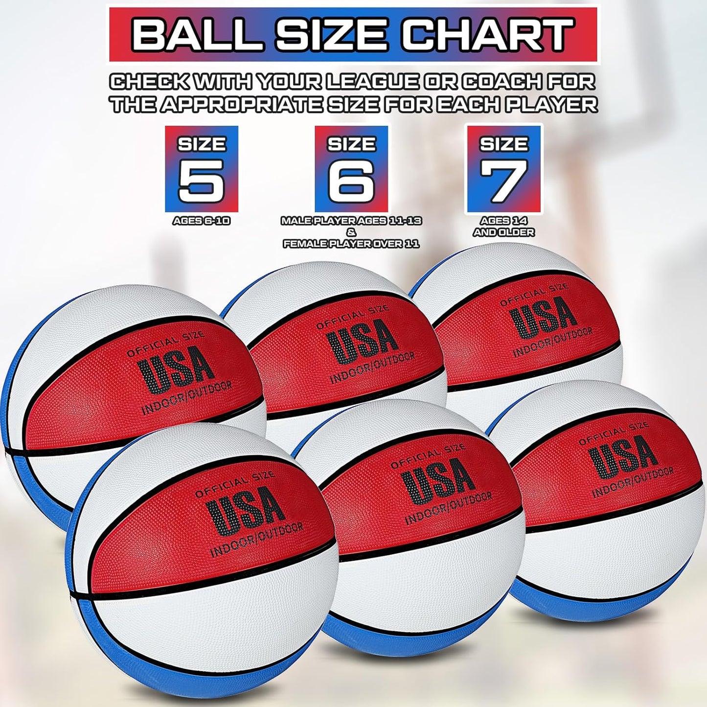 Junkin 6 Pcs Rubber Basketballs Bulk with Pump Official Indoor Outdoor Basketball Balls Weighted Training Basketball for Game Practice Kids Youth Teens Adults Back to School