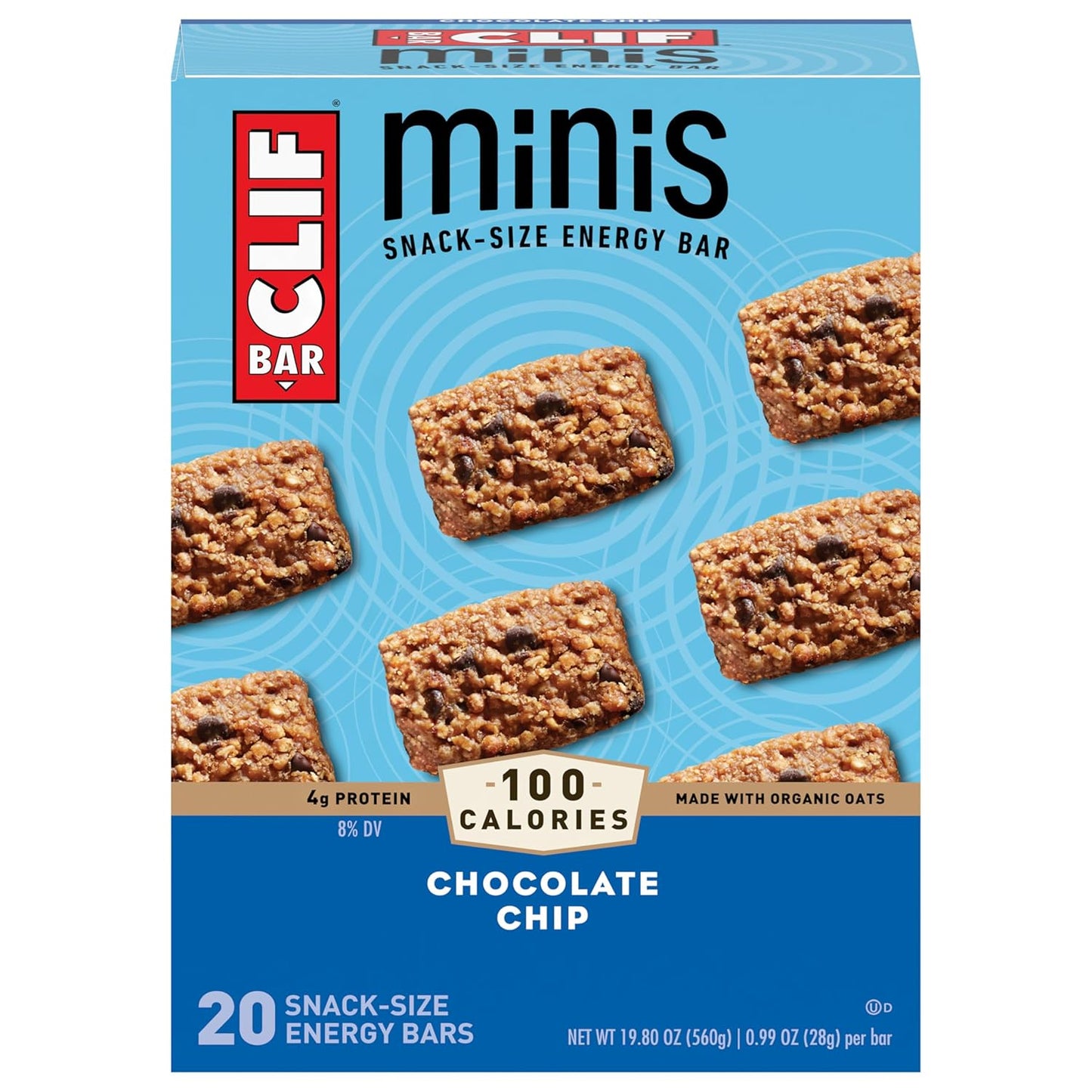 CLIF BAR Minis - Chocolate Chip - Made with Organic Oats - 4g Protein - Non-GMO - Plant Based - Snack-Size Energy Bars - 0.99 oz. (20 Pack)