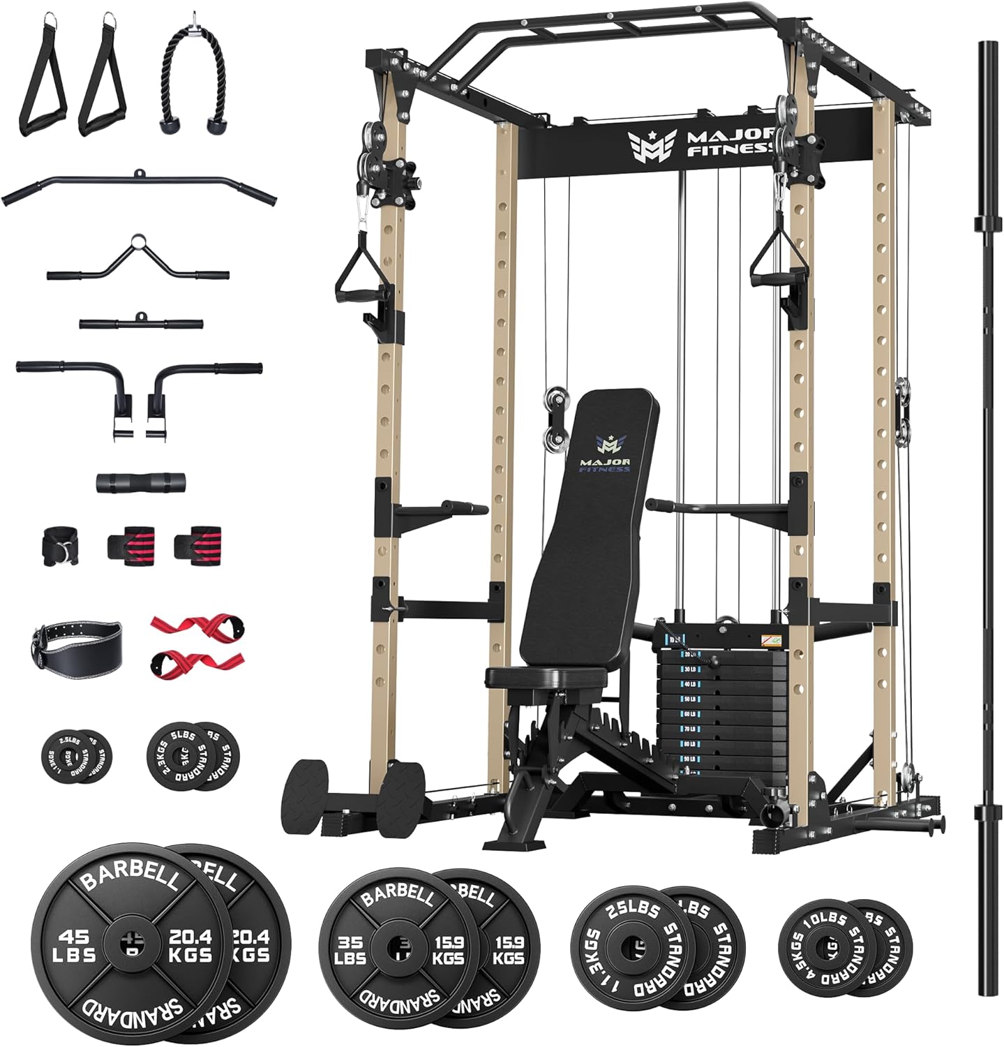 MAJOR FITNESS Drone1 Power Cage - Multi-Function Power Rack for Home Gym, Squat Rack, Cable Crossover System, for Strength Training, Heavy-Duty Steel Construction