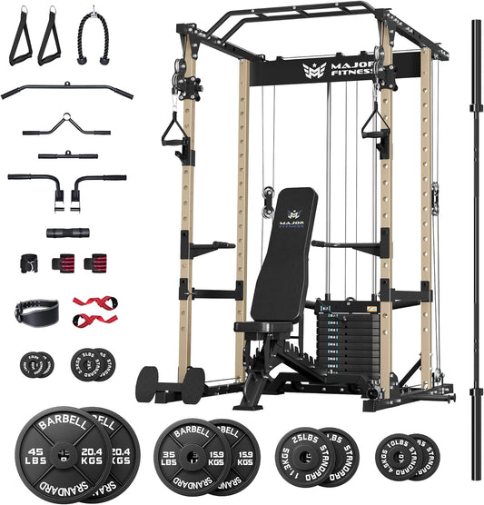 MAJOR FITNESS Drone1 Power Cage - Multi-Function Power Rack for Home Gym, Squat Rack, Cable Crossover System, for Strength Training, Heavy-Duty Steel Construction