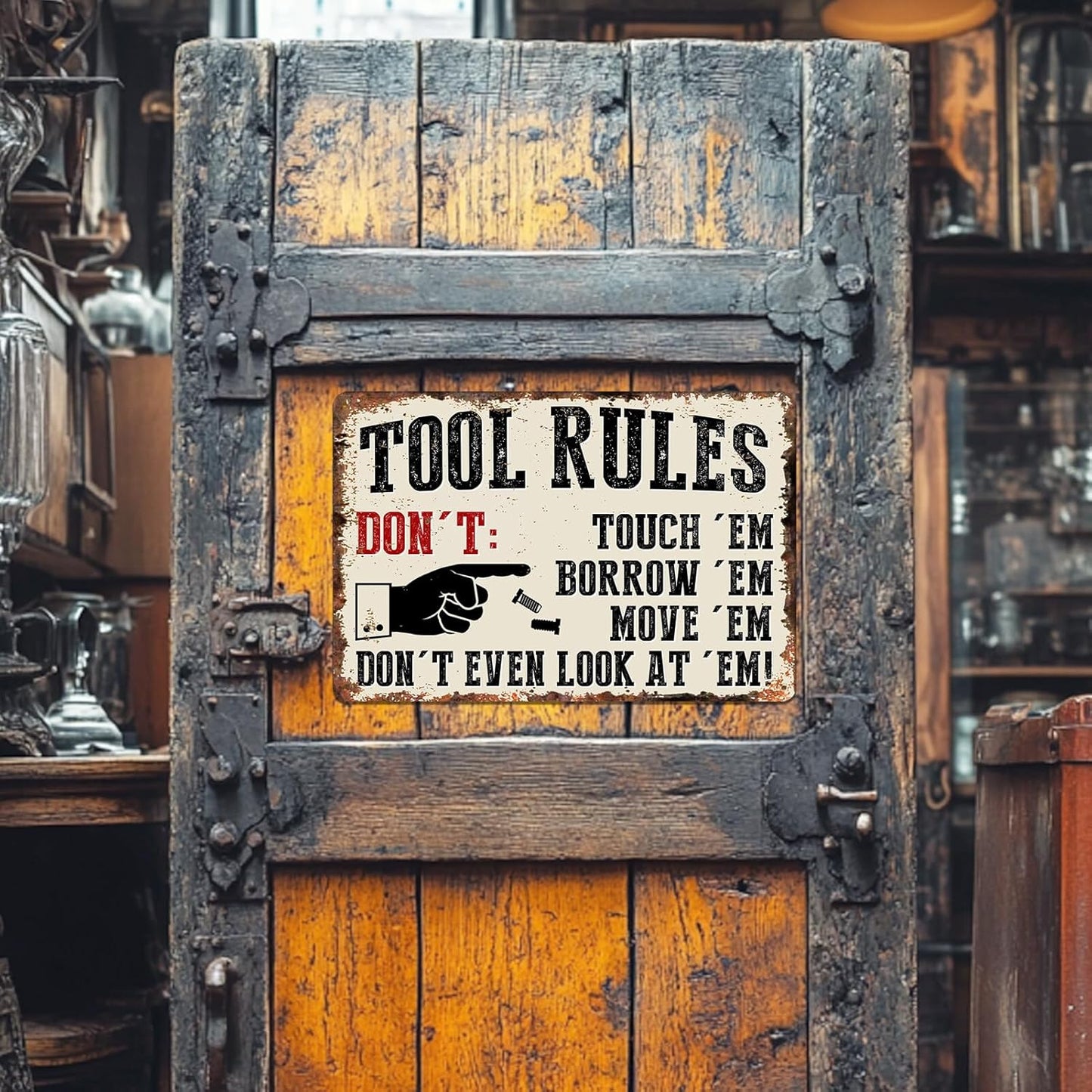 Garage Signs Metal Wall Decor - Vintage Tool Rule Metal Tin Signs for Men, Funny Shop Accessories Bar Decoration for Man Cave 8x12 Inch