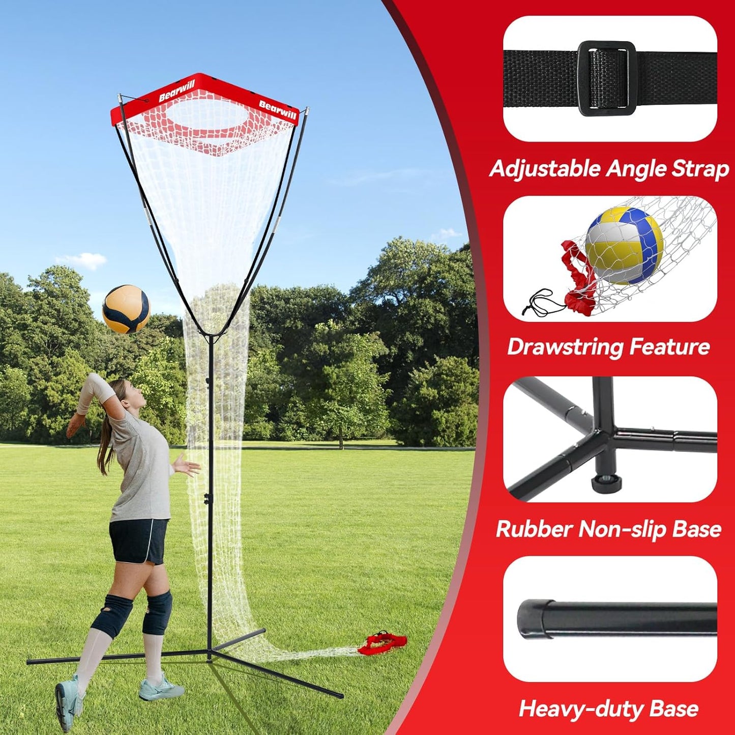 Volleyball Setter Trainer Net, Volleyball Training Equipment Adjustable Angle Height 8-13 FT Setter Net, Indoor Outdoor Volleyball Practice Net System for Serving, Spiking and Setting