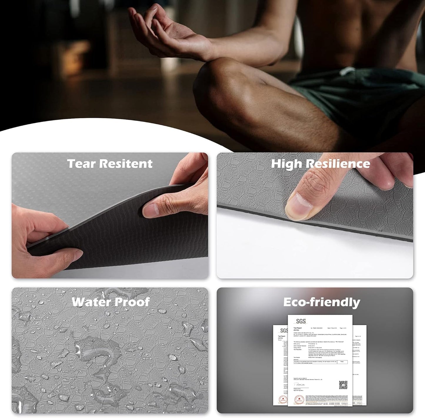 Large Yoga Mat for Men and Women 1/4 & 2/5 Inch Extra Thick TPE Fitness Mat for Home Gym Workout, Non-Slip, Eco Friendly Exercise Mat for Yoga, Pilates, Stretching, Meditation