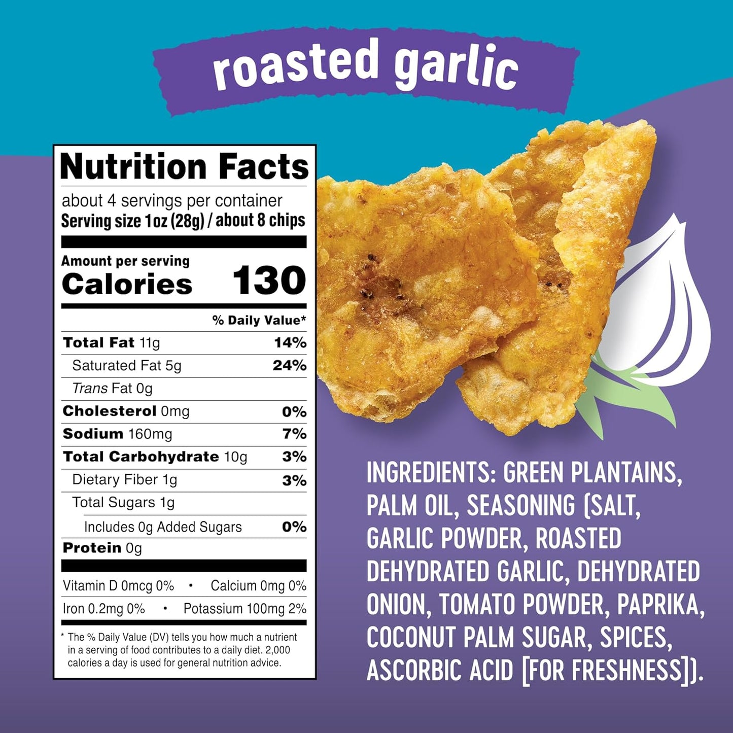 Solula Plantain Crisps Authentic Tostones, Roasted Garlic, 4 Ounce (Pack of 6), Kettle Cooked Chips, Gluten Free, Paleo Friendly, Grain Free, Vegan