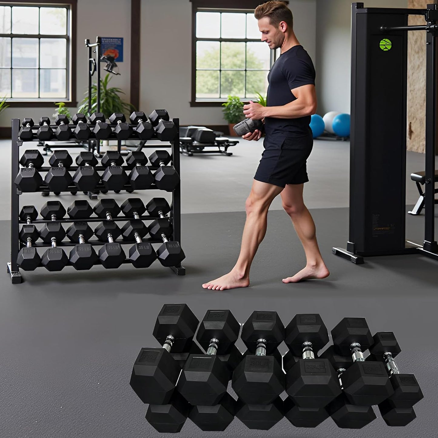 350/450/550 lbs Hex Weight Dumbbells Sets with Rack Rubber Encased Dumbbell Free Weights Set for Home Gym Weight Rack with Dumbbells Set