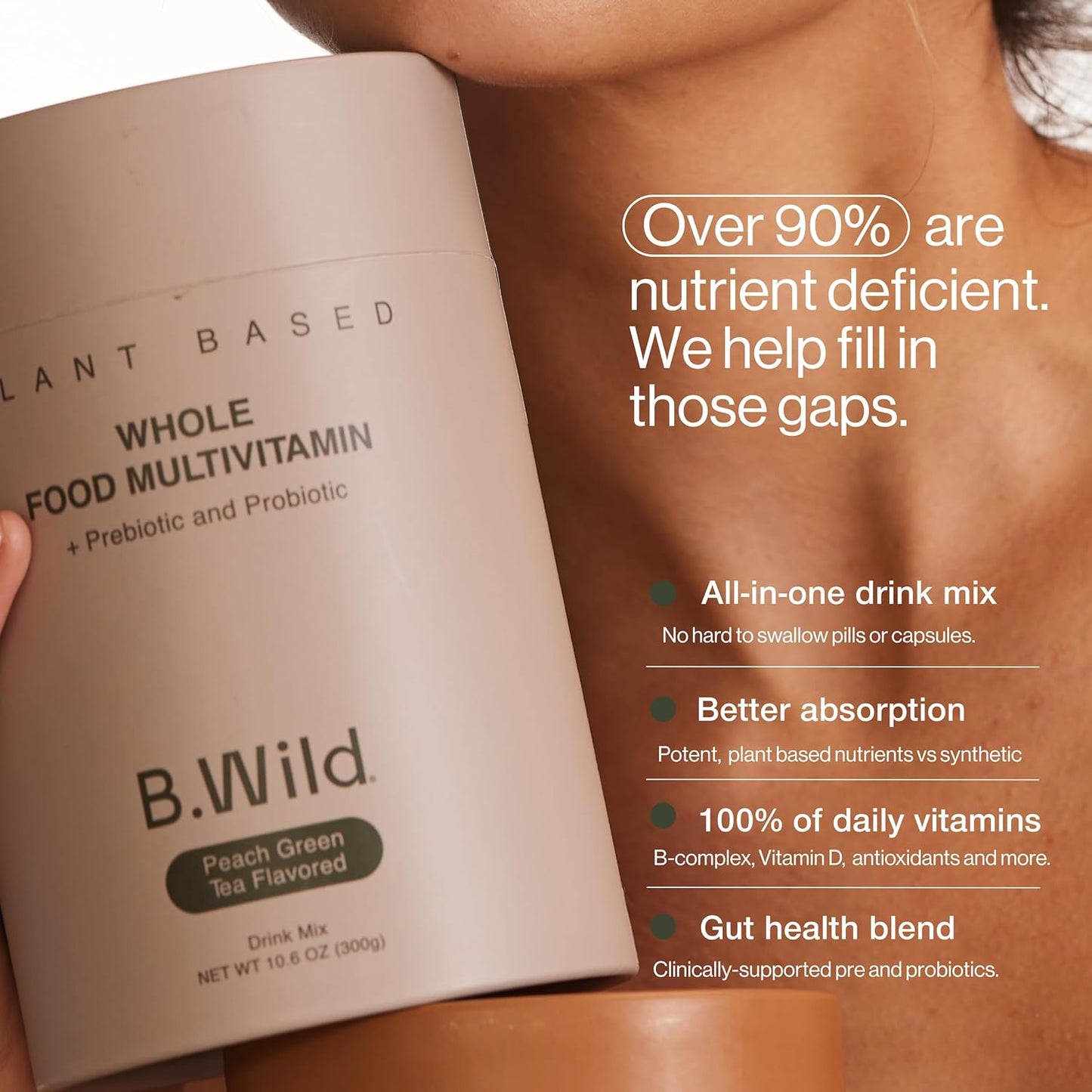 B.WILD Plant-Based Multivitamin Drink Mix – Bold Fruit Punch Flavor with Prebiotics, Probiotics & Adaptogens for Gut Health & Stress Support – 30 Servings – Vegan, Gluten-Free