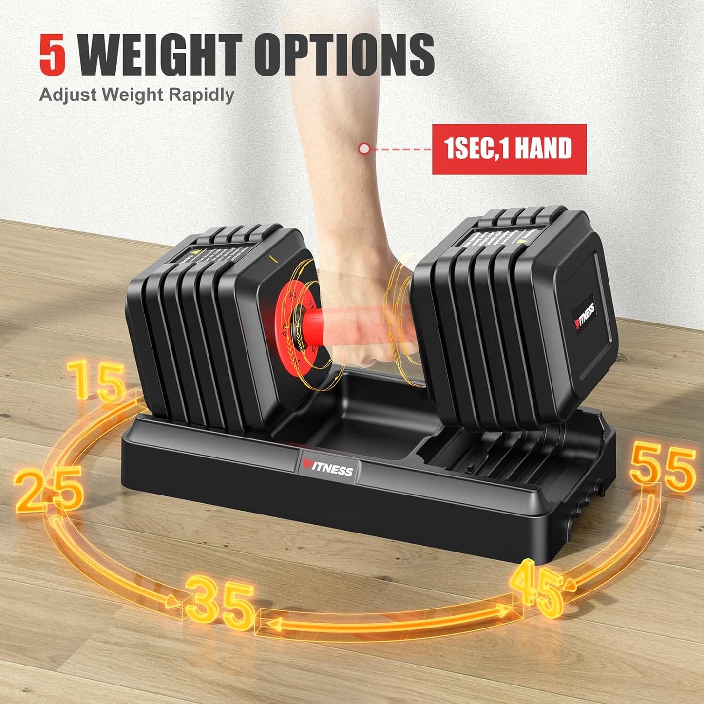 XDDIAS Adjustable Dumbbell Set of 2-25LB/55LB Set-1Sec Adjustable Dumbbell Weights-5 in 1 Free Weights Dumbbells Set with Effortless Tray/No-Slip Handle-Compact Size for Women/Men at Home Gym