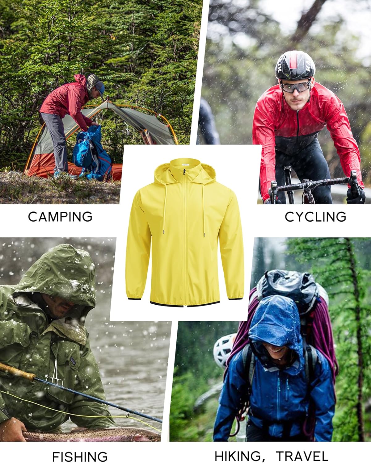 COOFANDY Men's Packable Rain Jacket Lightweight Waterproof Raincoat with Hood Travel Hiking Golf Windbreaker