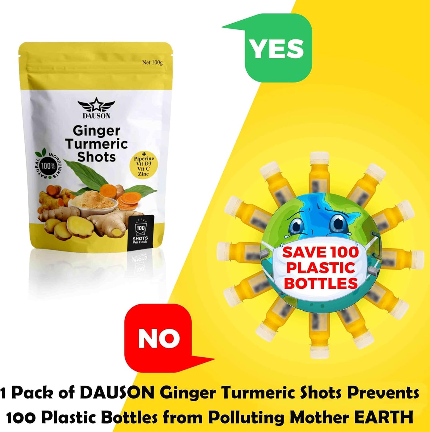 Ginger Turmeric Supplements with Piperine, Orange, Vitamin C, Vitamin D3 & Zinc | Ginger Turmeric Shots for Joint, Heart, Brain, Gut & Skin Health | 100 Servings | Ayurvedic | Powder