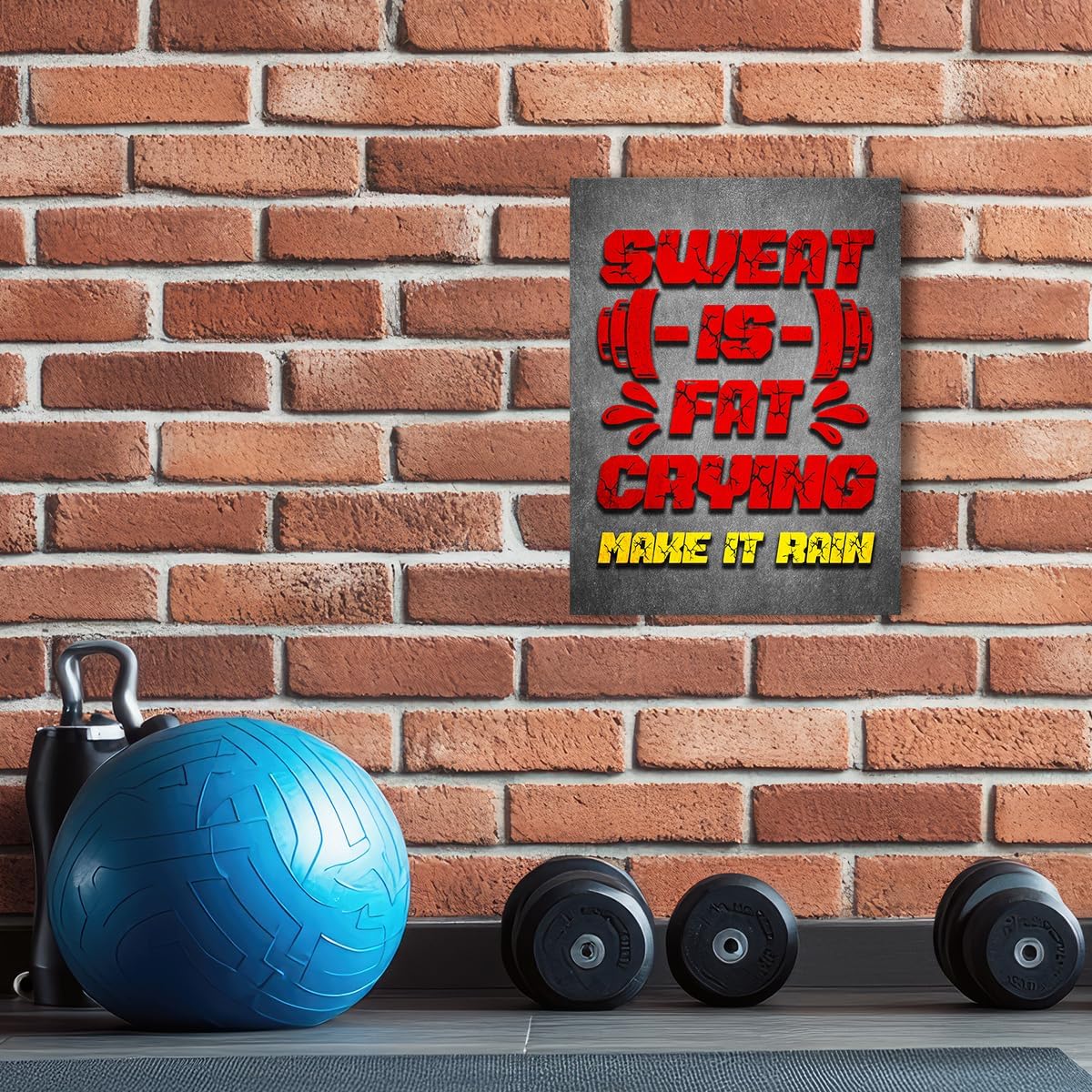 Gym Quotes Wall Art,Inspirational Workout Wall Decor,Sweat is Fat Crying Canvas Wall Art for Home Gym Exercise Fitness Room