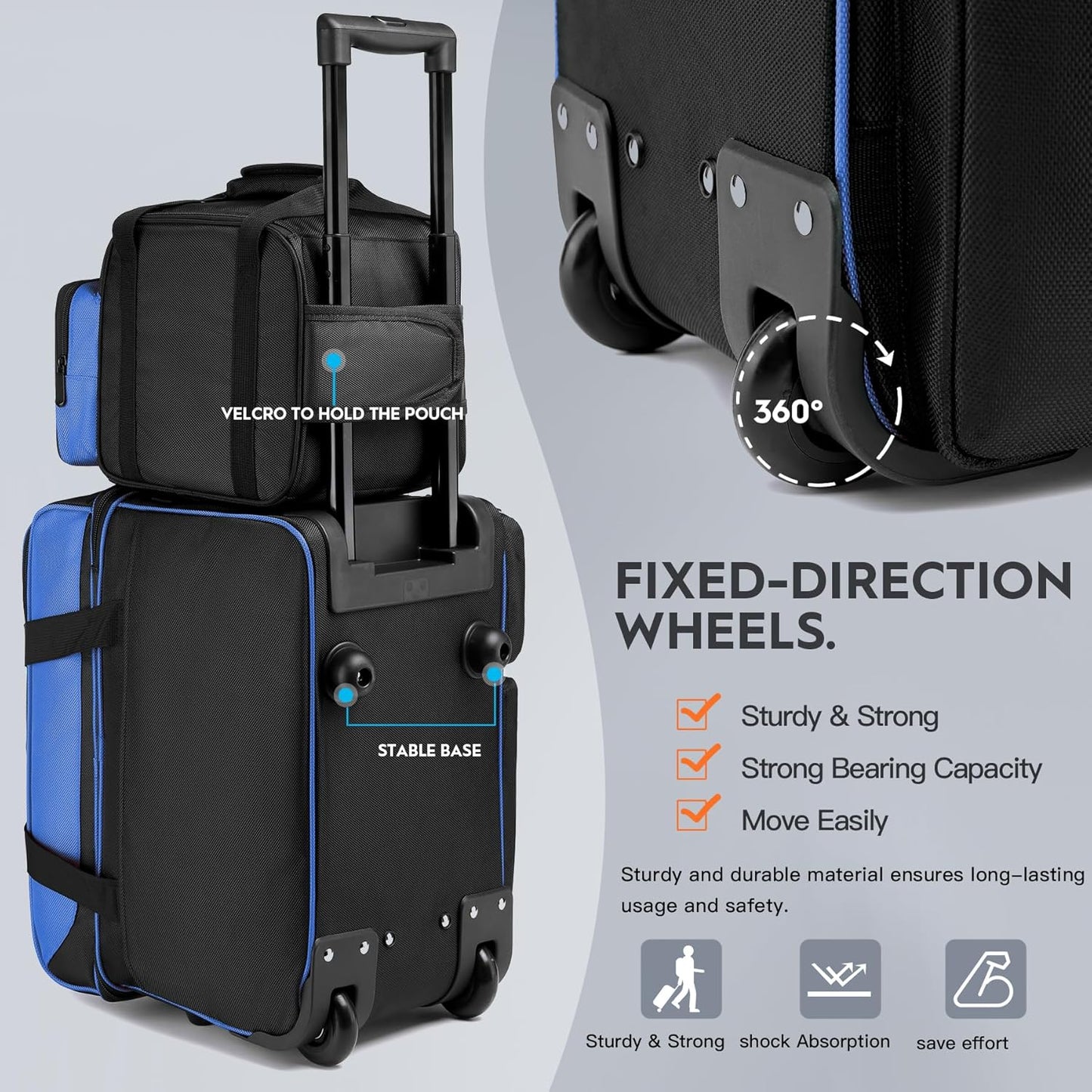 3 Ball Bowling Bag with Wheels, Bowling Bag 3 Ball Roller with Separate Shoe Compartment and Accessory Pocket, 2 Ball Roller Bag Plus Single Ball Tote