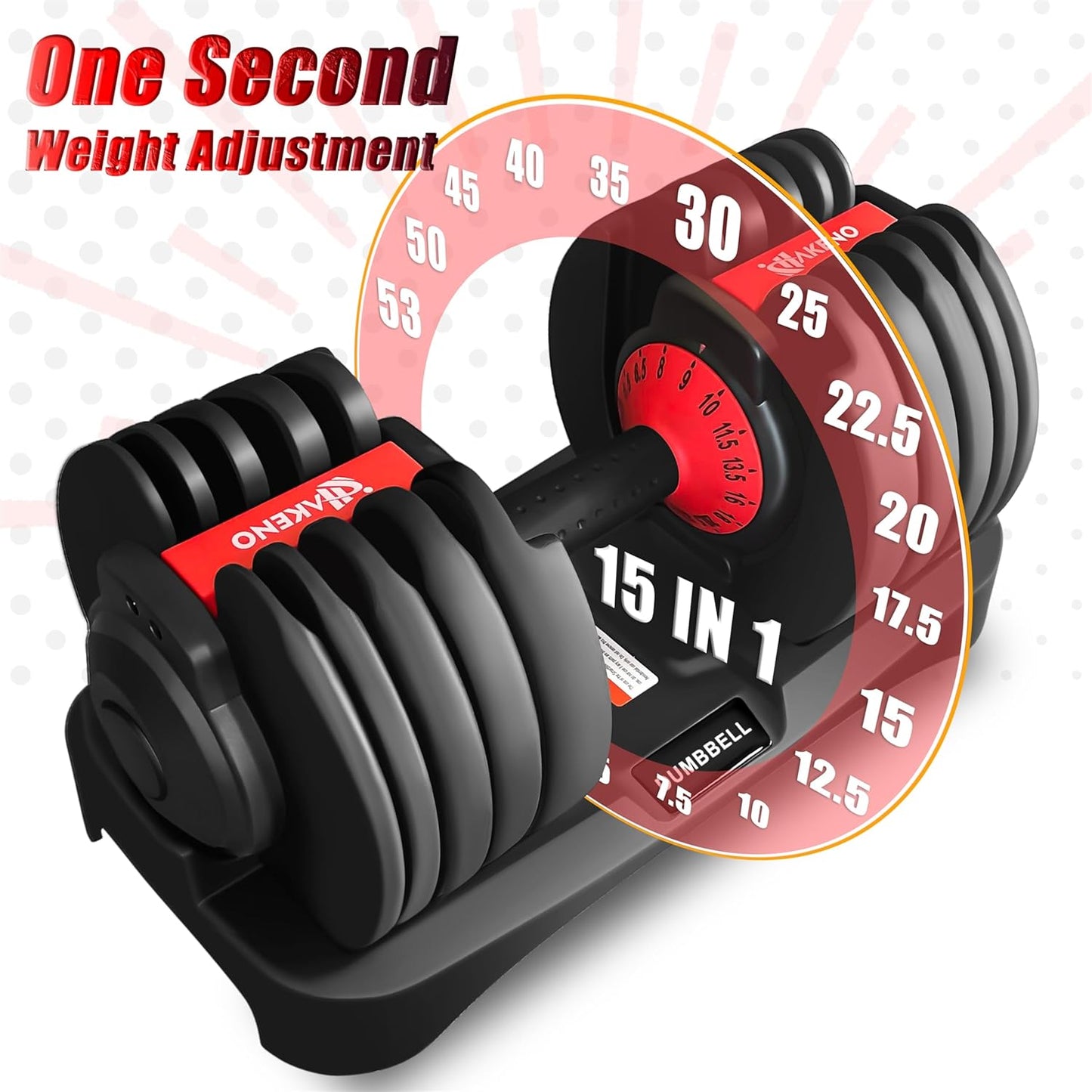 15 Weight in 1 Adjustable Dumbbell 53LB with Fast Automatic Adjustable and Weight Plate for Body Workout Home Gym （24kg/53lb）2pcs
