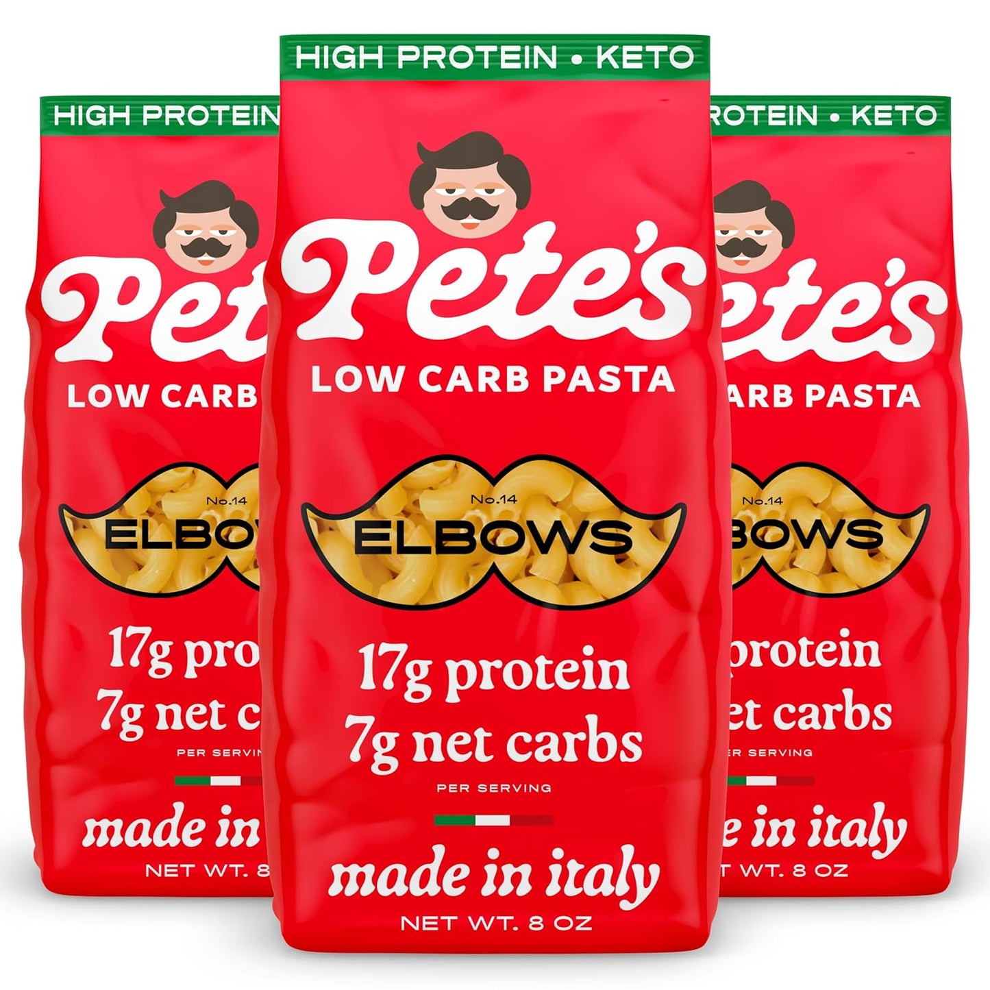 17g High Protein Elbow Macaroni Pasta | 7g Low Carb Keto Pasta | Healthy, Italian Pasta From Italy | 3-Pack, 8oz - Pete's Pasta
