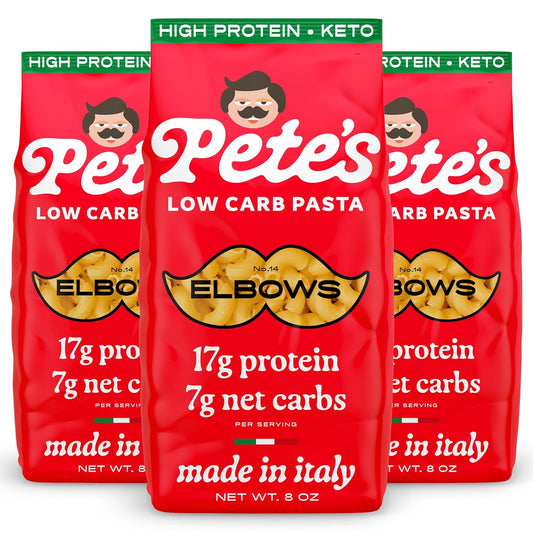 17g High Protein Elbow Macaroni Pasta | 7g Low Carb Keto Pasta | Healthy, Italian Pasta From Italy | 3-Pack, 8oz - Pete's Pasta