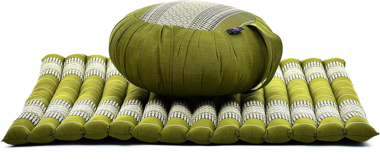 Leewadee Meditation Cushion Set – 1 Round Zafu Meditation Pillow and 1 Square Roll-Up Zabuton Meditation Mat, Pillows Bundle Filled with Kapok