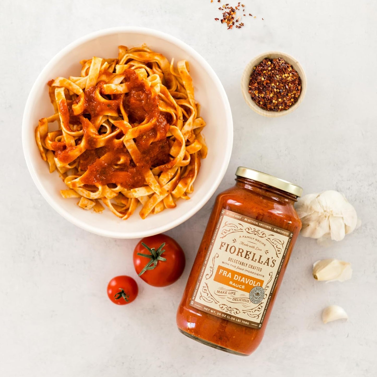 Fiorella's Fra Diavolo, Arrabbiata Sauce - Tomato Sauce Made with Fresh Ingredients - No Sugar Added, No Preservatives Added, No Artificial Sweeteners, Pasta Sauce, 25 Oz (Pack of 2)