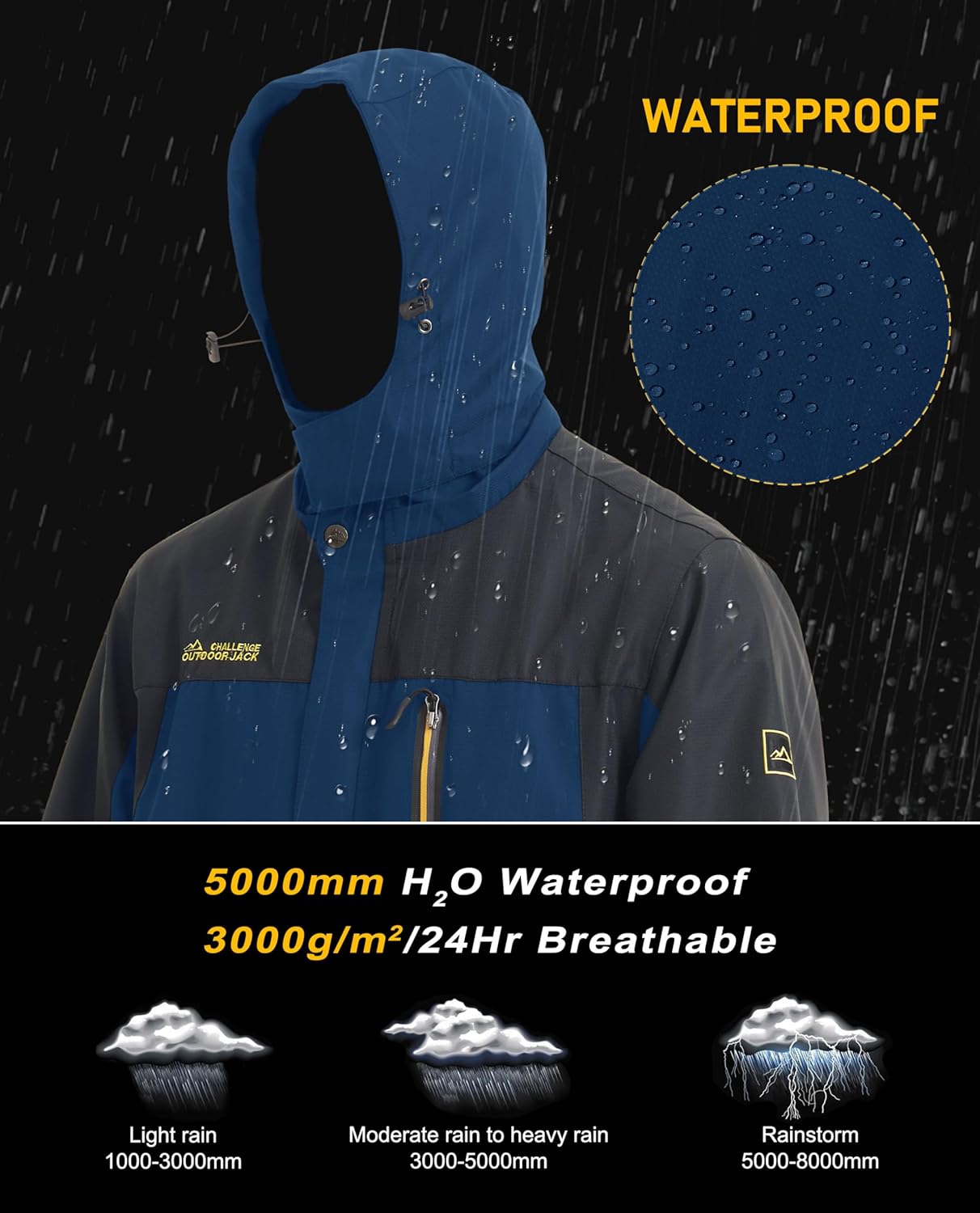 MAGCOMSEN Men's Hooded Windproof Water Resistant Rain Jacket Windbreaker 5 Pockets for Hiking,Fishing,Travel