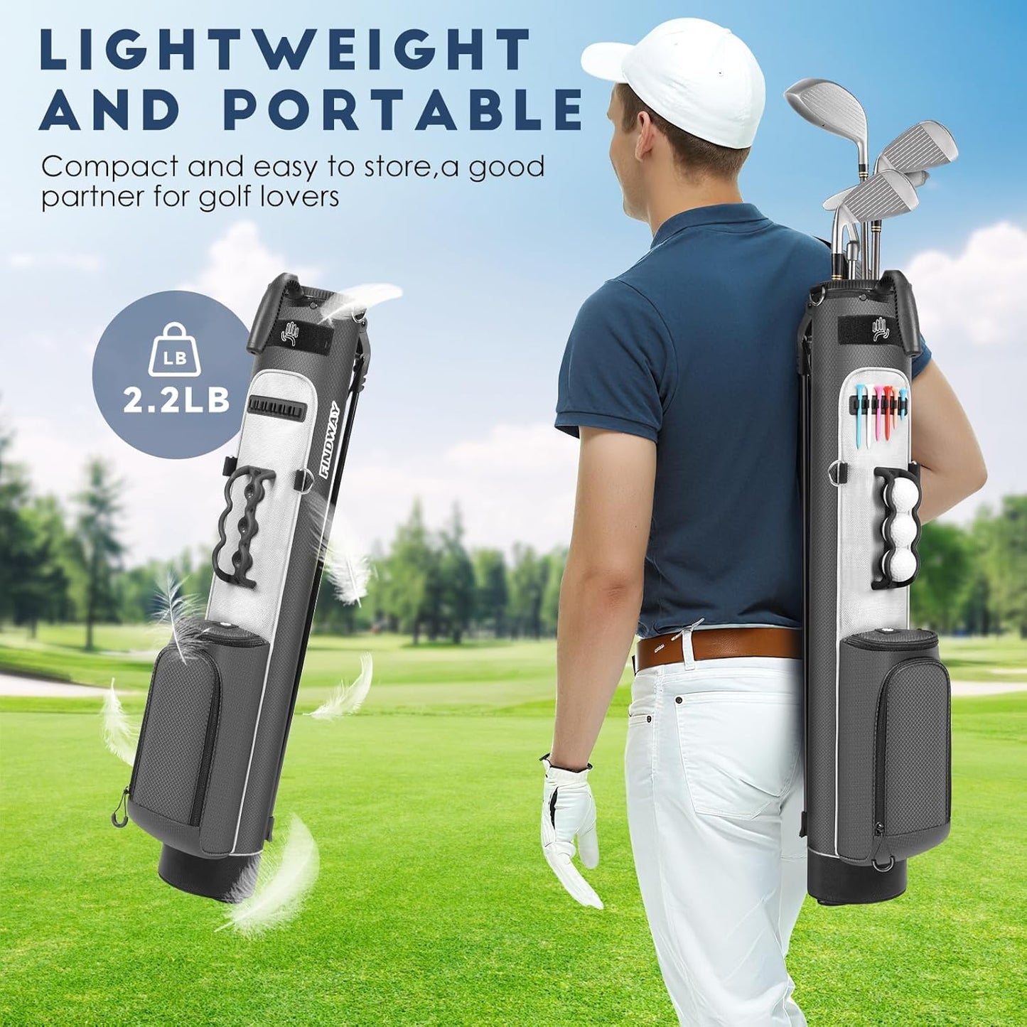 Findway Golf Stand Bag, Par 3 Golf Bag Pitch n Putt Small Golf Bag with Ball Holder and Cooler Bag, Lightweight Golf Carry Bag for Men Women