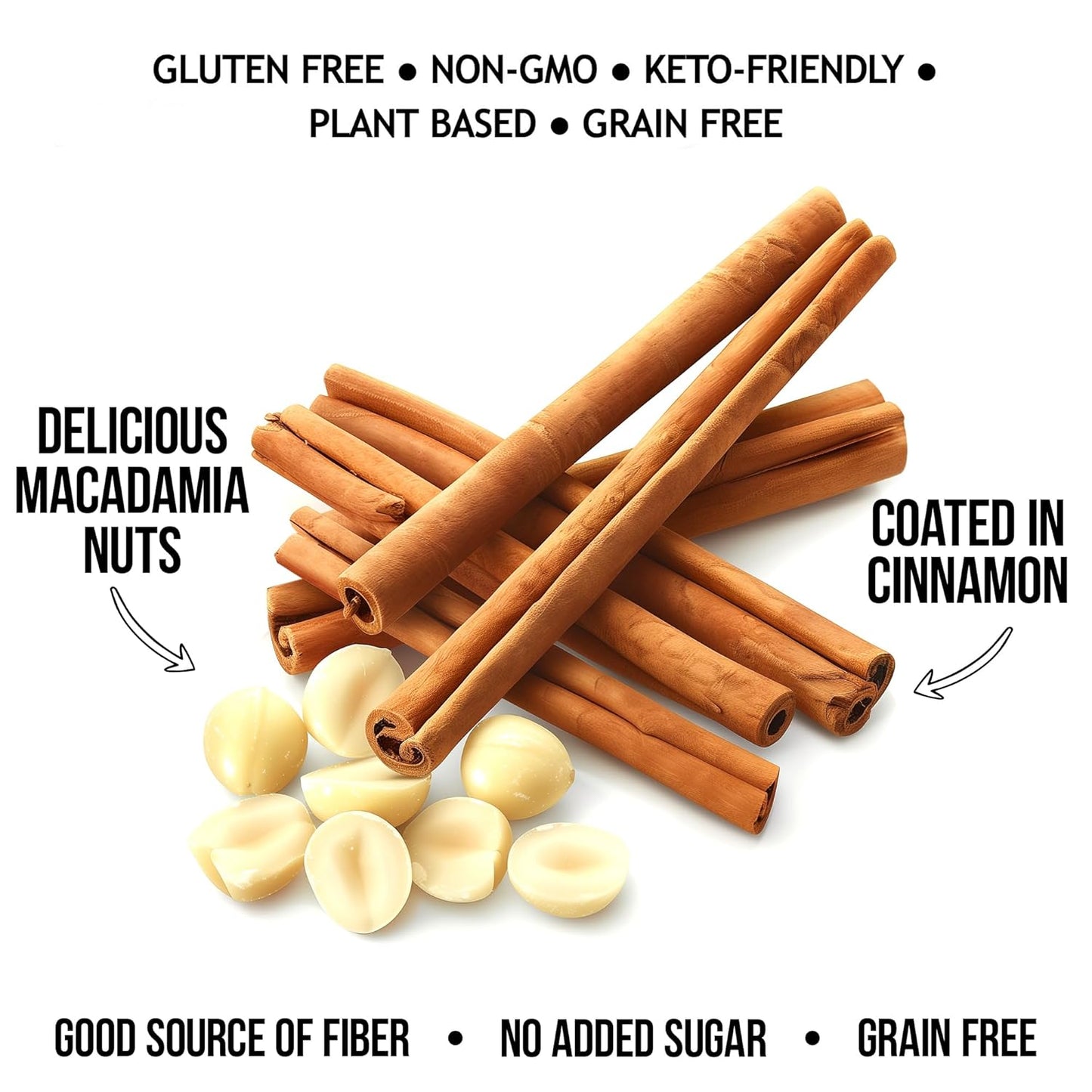 TGB Cinnamon Macadamia Nuts | 1g Net Carb Keto Snack | Gluten Free Low Carb Candy, 10 Ounces