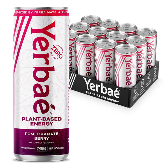 Yerbaé Energy Seltzer - Pomegranate Berry, No Sugar/Calories/Carbs. Energized by Yerba Mate, Naturally Caffeinated Plant-Based, Healthy Alternative to Coffee, Sugary Sodas, Pack of 12, 12oz cans