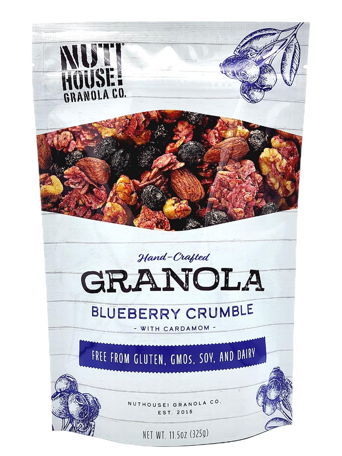 NutHouse! Granola Company - Premium Blueberry Crumble Granola | Certified Gluten-Free, Non-GMO, Kosher | Vegan, Soy-Free | 11.5 oz. Bag (1-Pack)