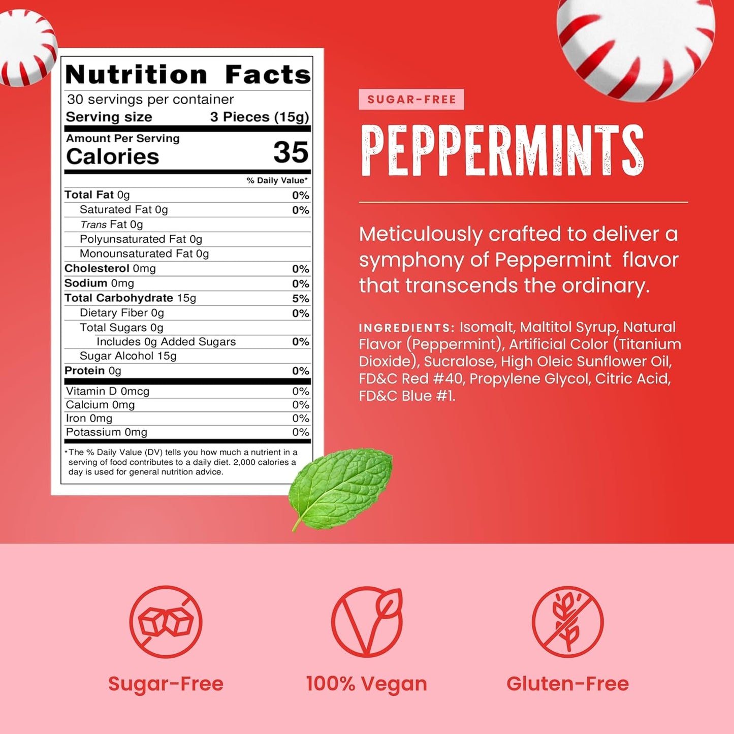 Cambie Sugar Free Mints, 1 lb of Sugar Free Hard Candy, Individually Wrapped Peppermints with a Refreshing & Sweet Mint Flavor, Packaged Fresh in a Resealable Pouch