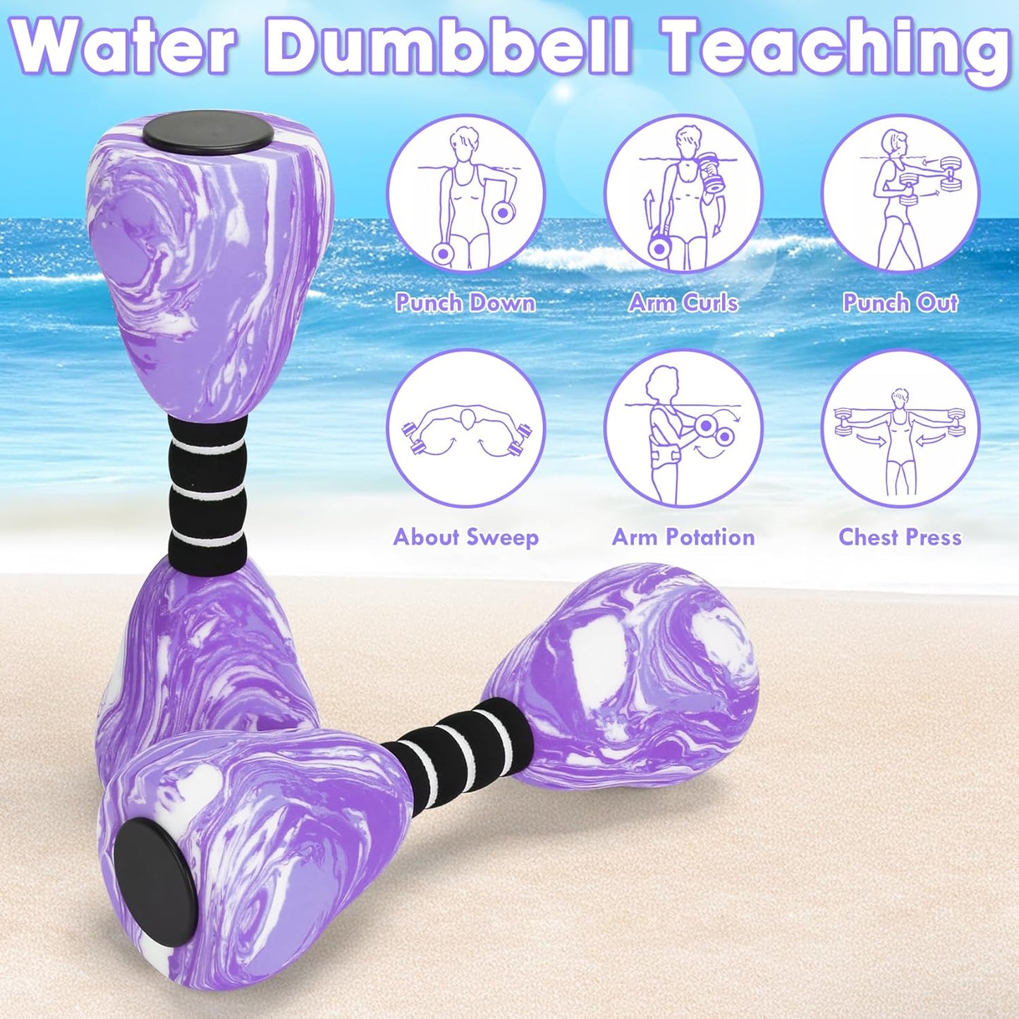 Aquatic Dumbbells, 2PCS Foam Water Weights, Aerobic Exercise Fitness Equipment Dumbbells, Dumbbells Set for Water Aerobics Weight Loss, Pool Fitness, Water Exercise