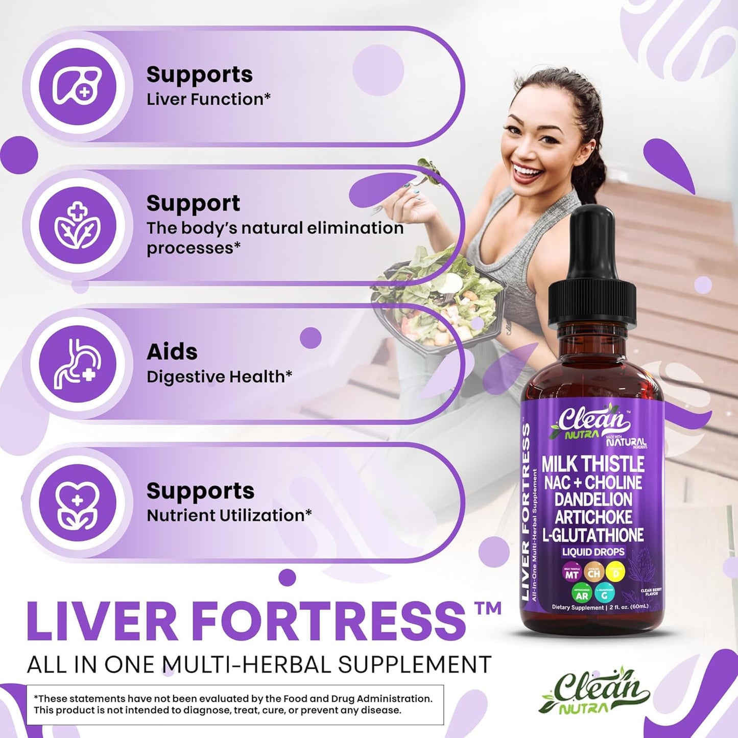 Clean Nutraceuticals Milk Thistle NAC Liver Cleanse Detox & Repair Supplement Liver Support Liquid Drops with Dandelion Extract, Artichoke, Chanca Piedra, Choline, L-Glutathione, Burdock, Schisandra