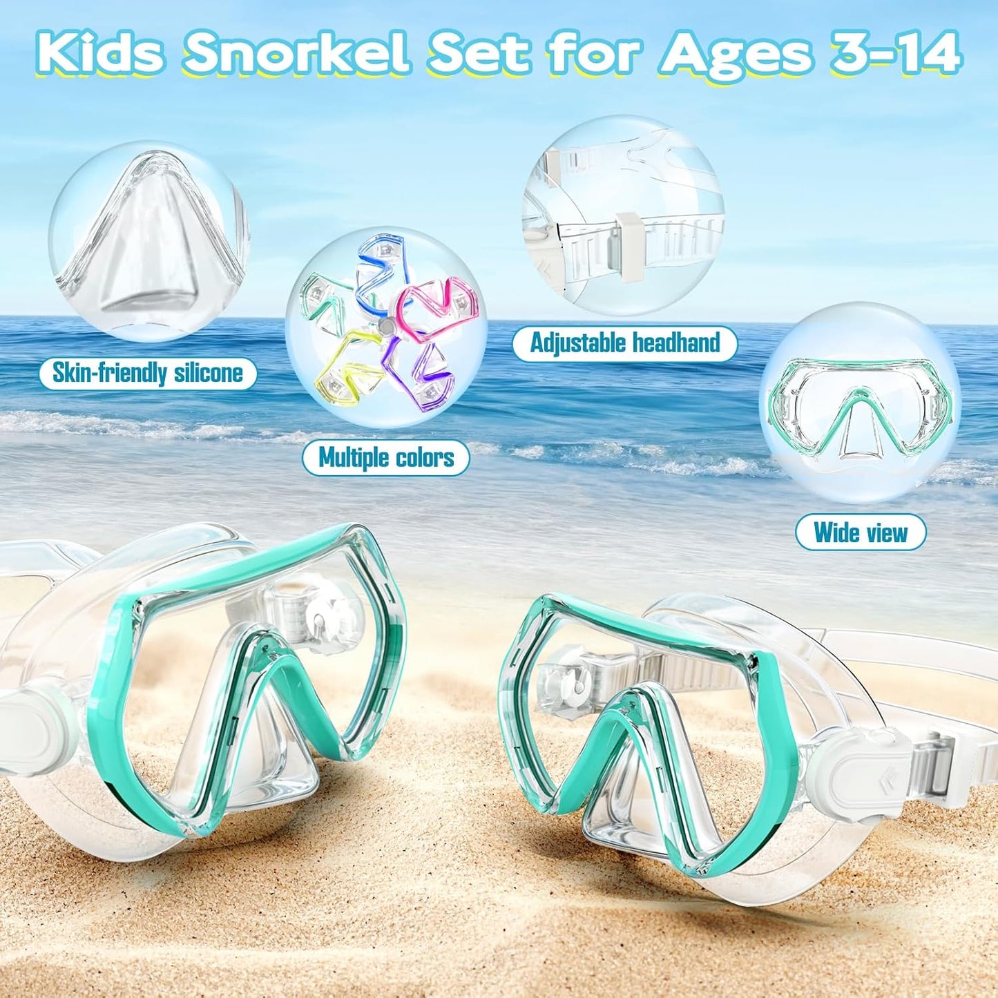 Snorkeling Gear for Kids, Kids Snorkel Set for Ages 3-14, Anti-Fog Diving Mask and Dry Top Snorkel Combo Set, Unisex Swimming Goggles