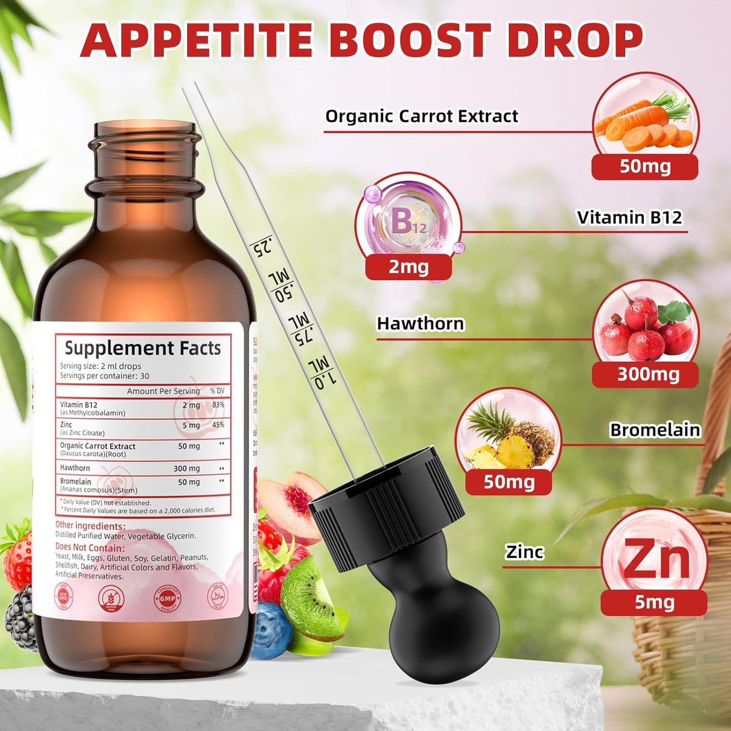 Appetite Booster Drops ：Premium Dietary Supplement for Kids Women Promotes Healthy Eating Improves Digestive Intestinal Health Aids Fast Digestion Absorption Support Growth Mixed Fruit Flavor