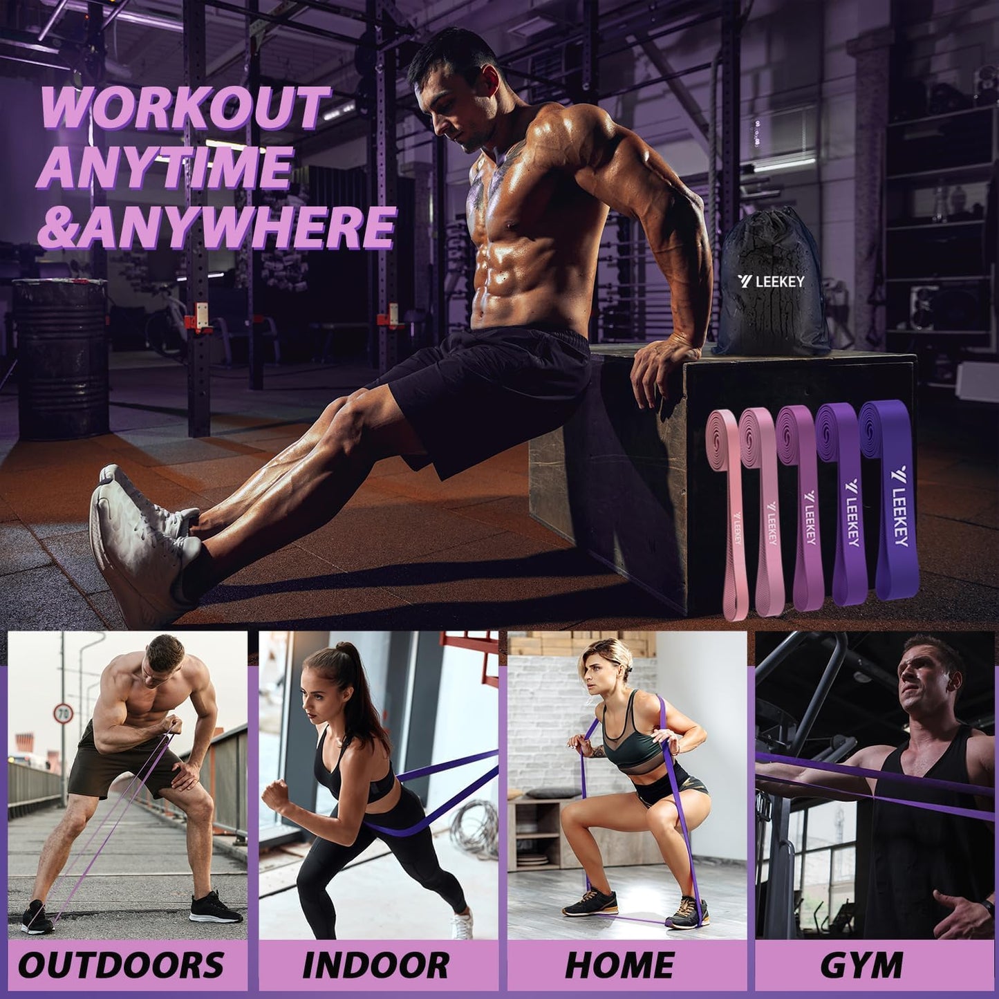 LEEKEY Resistance Bands Set for Pull-Up Assistance & Full-Body Training, Multi-Level Exercise Bands with Bag for Home Workouts, Physical Therapy, Strength Training (Men/Women)