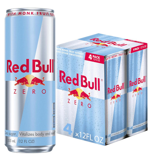 Red Bull Zero Energy Drink, 12 fl. oz., with 114mg Caffeine, Taurine & B Vitamins, Pack of 4 cans
