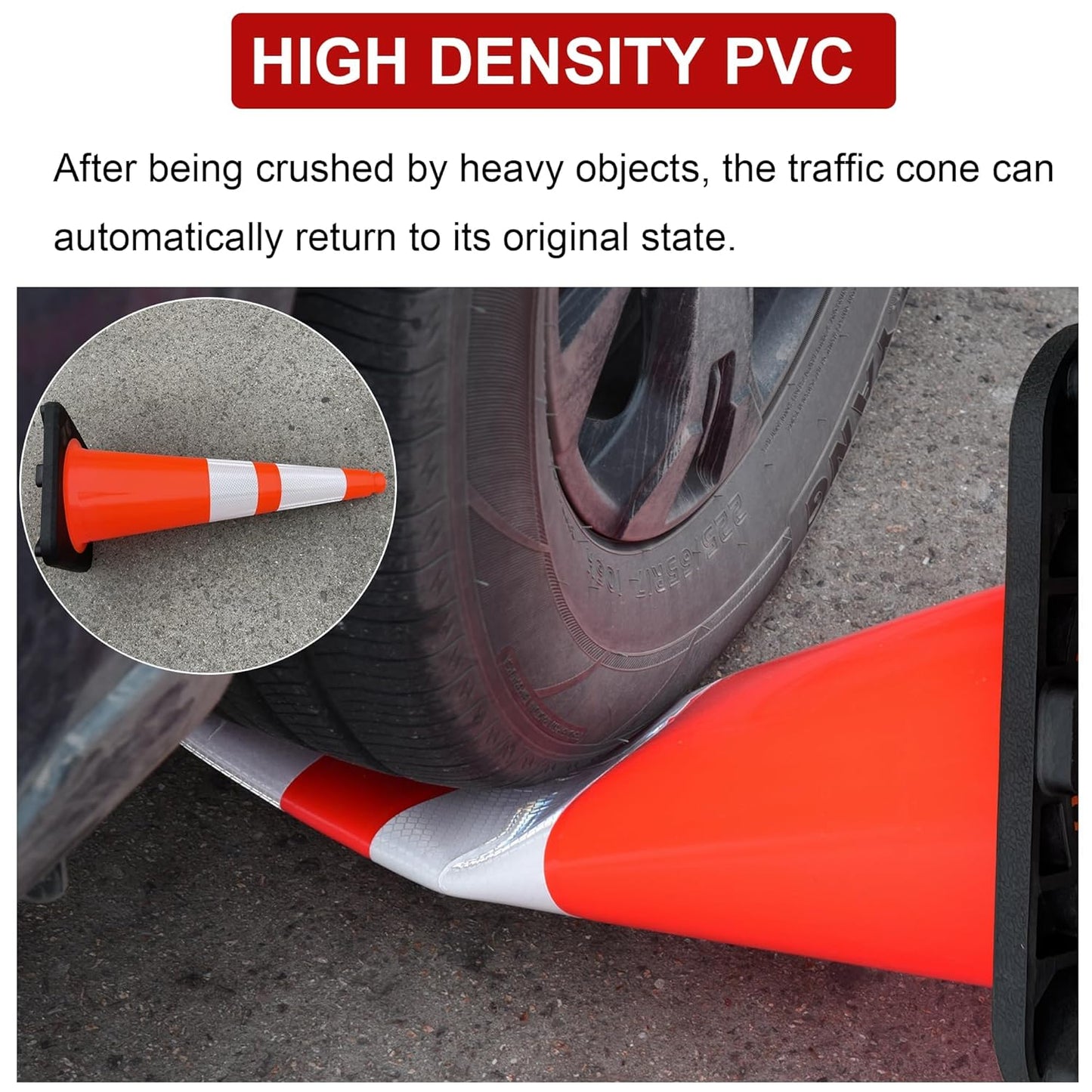 OrangeStar 6-Pack 28" Traffic Cones, Orange Safety Cones with Reflective Collars, Weighted Rubber Base for Construction, Parking Lot, Road Work, Flexible PVC, Indoor & Outdoor Use