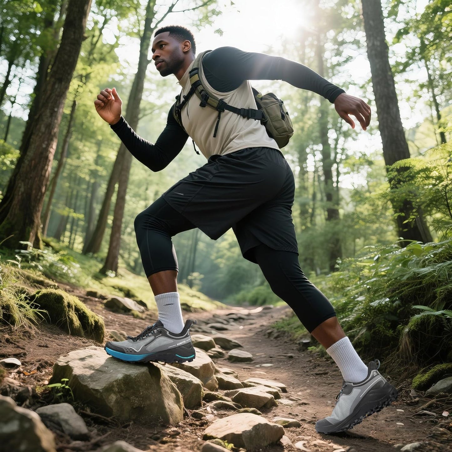 HUMTTO Men's Quick Laces Hiking Sneaker Lightweight Breathable Walking Outdoors Trail Running Shoes