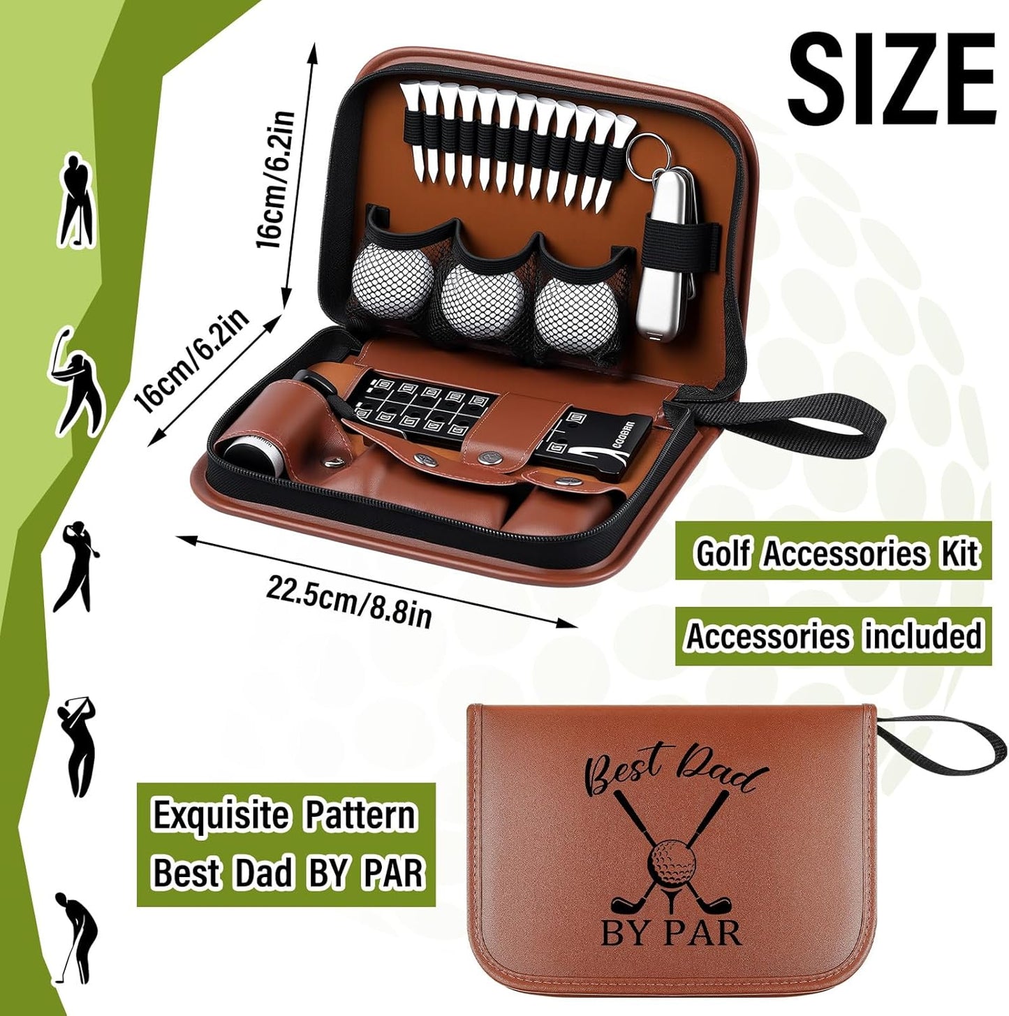 Talltalk Golf Gifts for Dad Men Husband Best Dad by Par Themed Golf Accessories Set Kit with Bag Case Rangefinder Tees Brush Multifunctional Divot Knife Scorer Ball Clamp Christmas