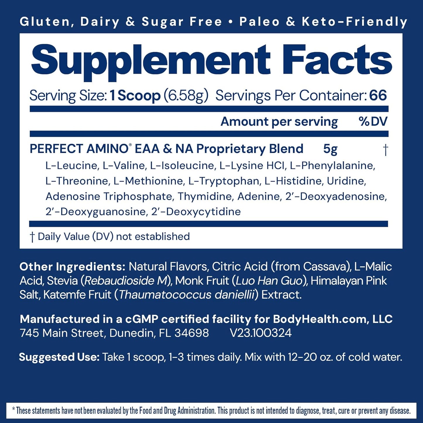 BodyHealth PerfectAmino Powder - BCAA and EAA Powder for Pre and Post Workout - Amino Acid Energy Drink to Support Lean Muscle and Recovery - NSF Certified for Sport - Mixed Berry - 66 Servings