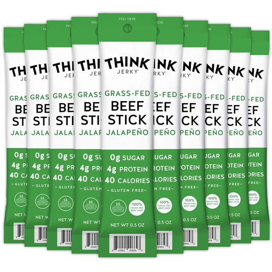 Think Jerky Jalapeno Beef Sticks, Gluten and Sugar Free, No Nitrates, Keto Paleo Friendly High Protein Low Carb Meat Snack - 0.5 oz Sticks, 20 Pack