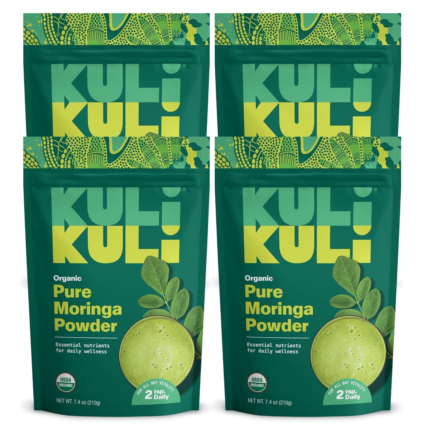 Kuli Kuli Moringa Oleifera Organic Leaf Powder & Green Smoothie, 100% Pure USDA Certified & Non-GMO Moringa Powder, Great with Smoothies, Tea, and Food, 4 Pack